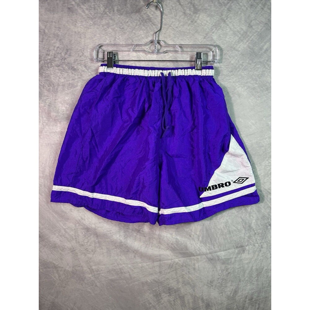 Vintage Umbro Shorts Mens Large Nylon Soccer Athletic Purple With White Trim